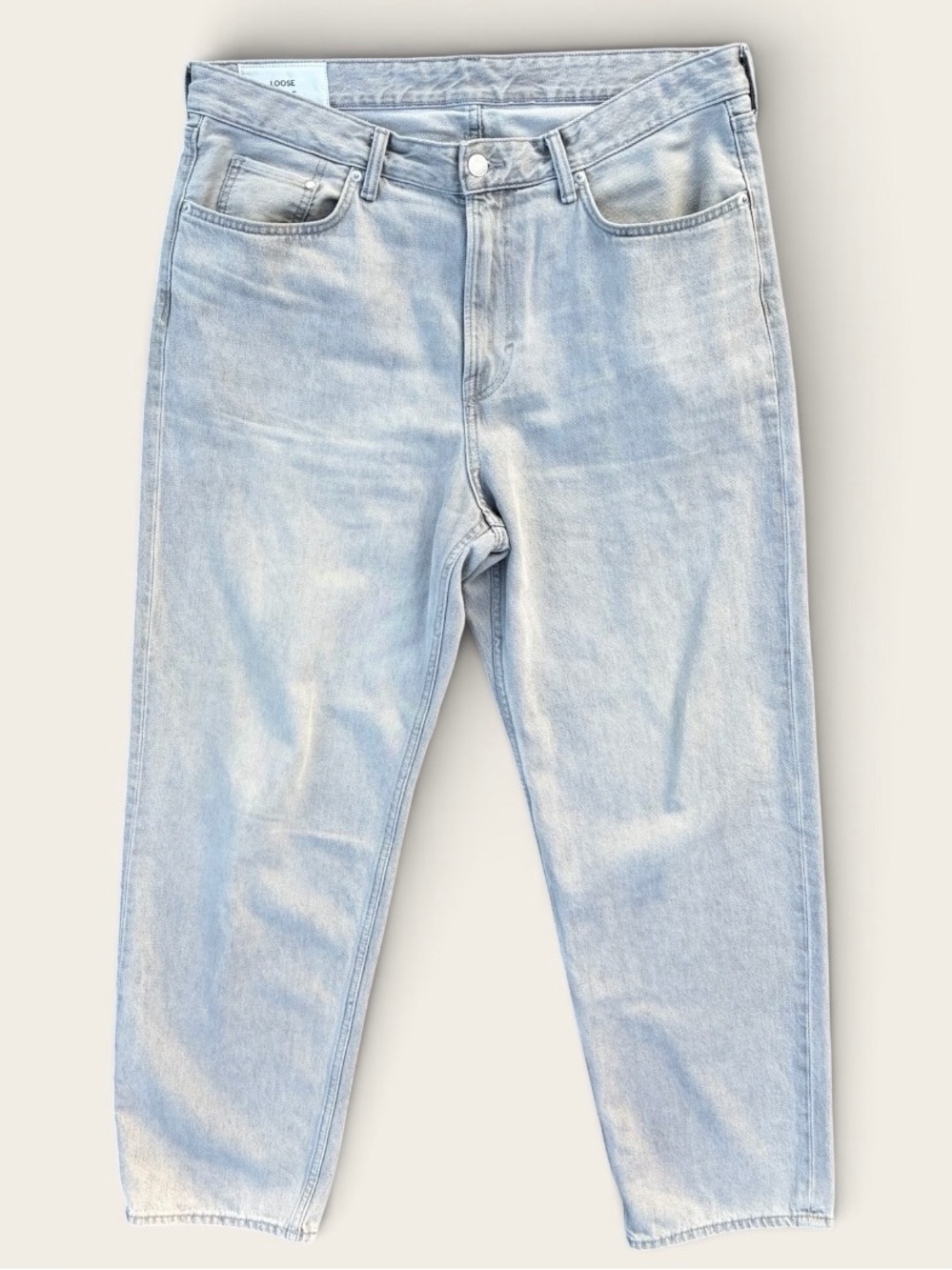 H&M Loose Fit Jeans 36x32 Light Wash Gray Blue 100% Cotton Denim